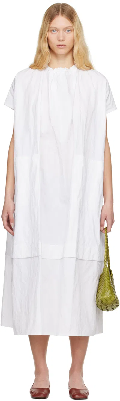 Toogood White 'the Poet' Midi Dress In Crumpled Cotton Chal