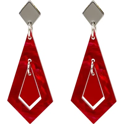 Toolally Art Deco Diamond Earrings In Red