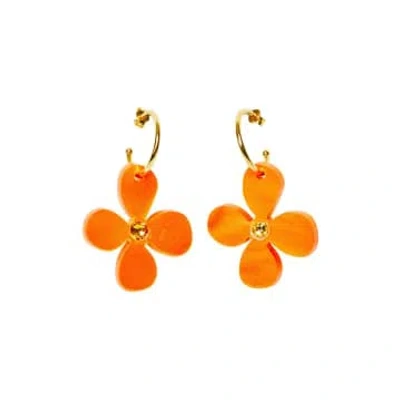 Toolally Daisy Hoop Earrings In Orange