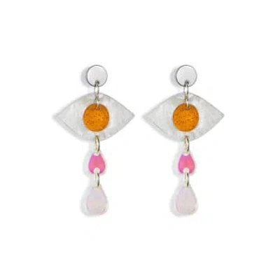 Toolally Women's Yellow / Orange Eye Drop Earrings- Orange