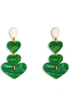 Toolally Heart Drop Earrings In Green
