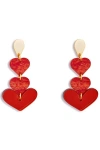 Toolally Heart Drop Earrings In Red