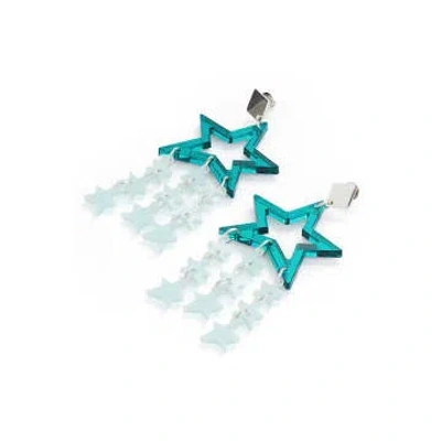 Toolally Women's Blue / Silver Star Chandelier Earrings - Teal & Blue