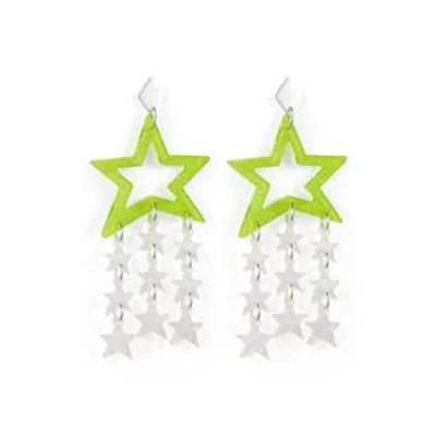 Toolally Women's Green / Silver Star Chandelier Earrings - Green Glitter