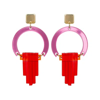 Toolally Women's Art Deco Chandelier Drop Earrings - Pink
