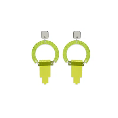 Toolally Women's Art Deco Chandelier Earrings - Green Glitter, Lime Zest & Citrus