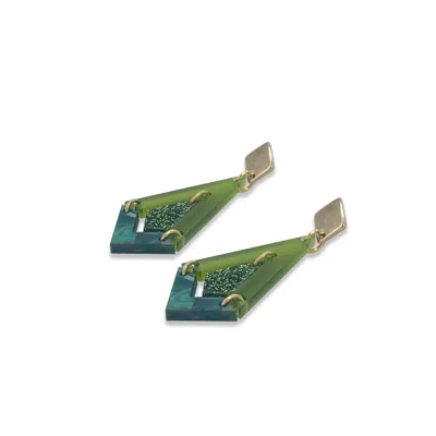 Toolally Women's Art Deco Diamond Drop Earrings - Lime Zest Green, Forest Green Glitter & Emerald Pearl