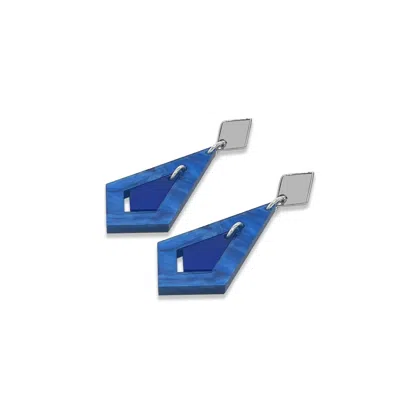 Toolally Women's Art Deco Diamond Earrings - Dark Blue Swirl & Sapphire