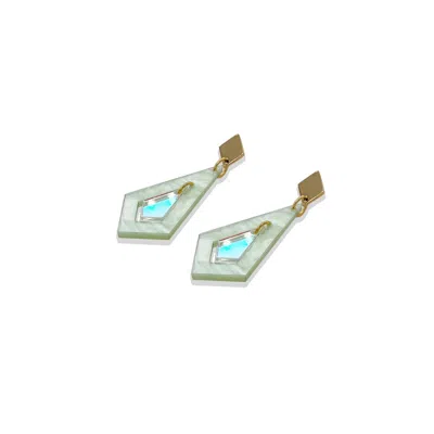 Toolally Women's Art Deco Diamond Earrings - Light Green & Iridescent In White