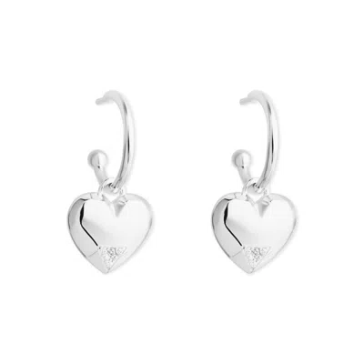 Toolally Women's Art Deco Hearts Hoops - Silver
