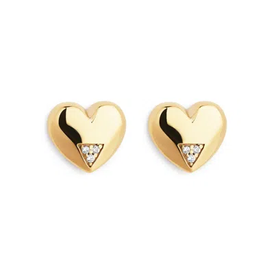 Toolally Women's Art Deco Hearts Studs - Gold Vermeil & Cubic Zirconia