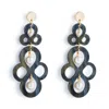 Toolally Women's Black / Gold Batik Earrings - Black Swirl & Pearl In Blue