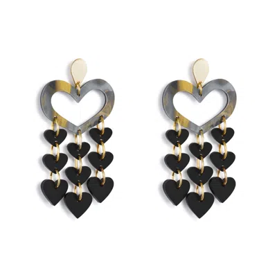Toolally Women's Black / Gold Heart Chandeliers - Black Swirl