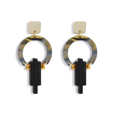 Toolally Women's Black / Gold Petite Art Deco Chandeliers - Black Swirl In Multi