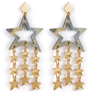 Toolally Women's Black / Gold Star Chandelier Earrings - Inky Black & Gold
