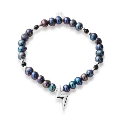 Toolally Women's Black Pearl Onyx Bolt Bracelet - Sterling Silver