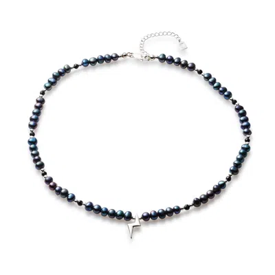 Toolally Women's Black Pearl Onyx Bolt Choker - Sterling Silver