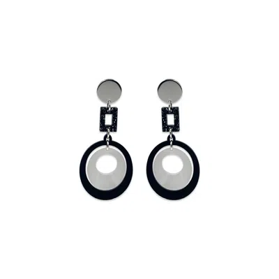 Toolally Women's Black / White Barbarella Earrings - Black Gloss, White Pearl & Black Glitter In Black/white