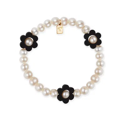 Toolally Women's Black / White Flower Pearl Bracelet - Black In Neutral