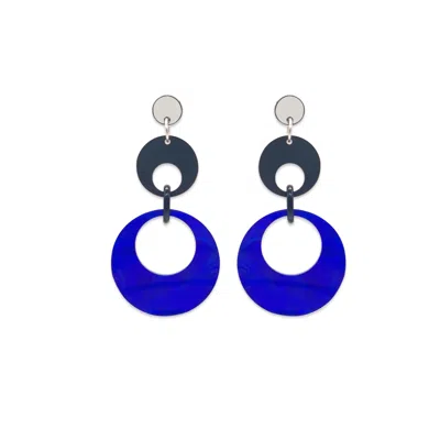 Toolally Women's Blue / Black Swinging Circle Drop Earrings - Royal Blue Swirl & Black In Multi