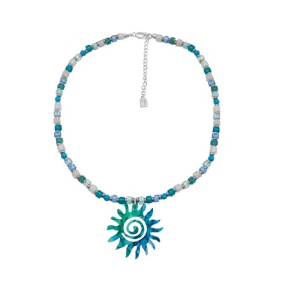 Toolally Women's Blue / Green Beaded Sun Necklace - Lagoon In Multi