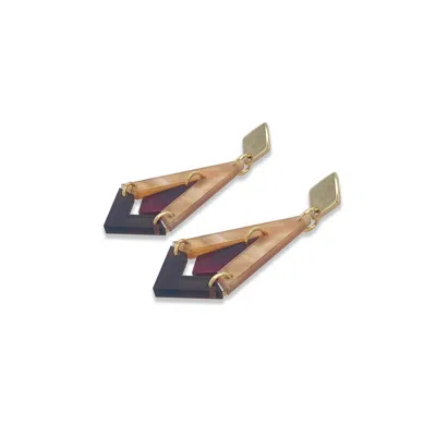 Toolally Women's Brown / Gold Art Deco Diamond Drop Earrings - Caramel Swirl, Tortoiseshell & Earth In Multi