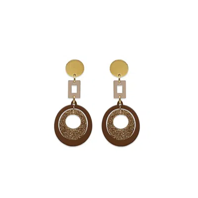 Toolally Women's Brown / Gold Barbarella Earrings - Earth Brown, Gold Glitter & Champagne In Brown/gold