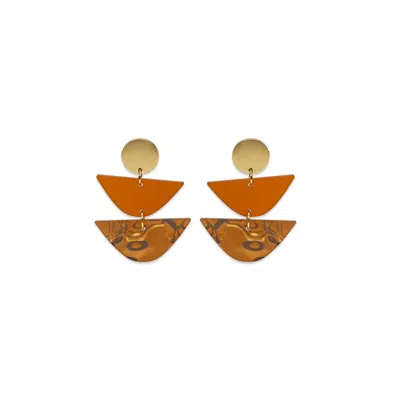 Toolally Women's Brown / Orange Equinox Drop Earrings - Burnt Orange & Tiger Shell In Brown/orange