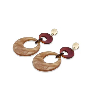 Toolally Women's Brown Swinging Circle Drop Earrings - Caramel Swirl & Tortoiseshell In Multi