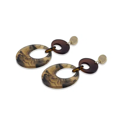 Toolally Women's Brown Swinging Circle Drop Earrings - White Tortoiseshell & Earth In Multi