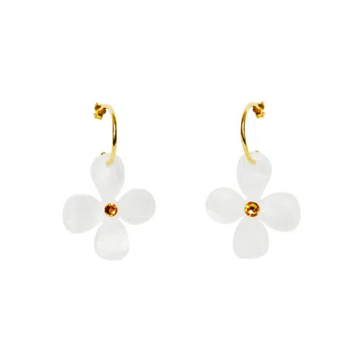 Toolally Women's Daisy Hoop Earrings - White & Topaz In Metallic