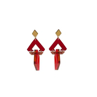 Toolally Women's Diamond Chandelier Earrings - Cherry Red, Copper Glitter, Burnt Orange & Chilli Red