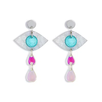 Toolally Women's Eye Drop Earrings - Blue In White