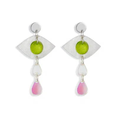 Toolally Women's Eye Drop Earrings - Green In White