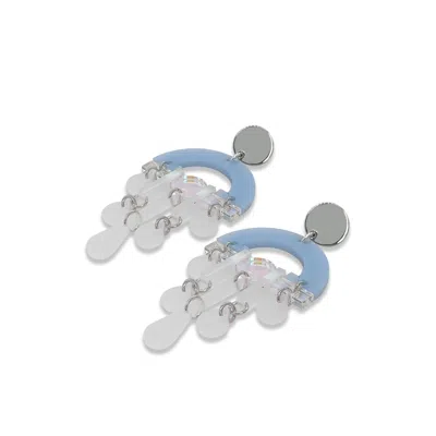 Toolally Women's Fan Chandelier Earrings - Light Blue Pearl & White Frost