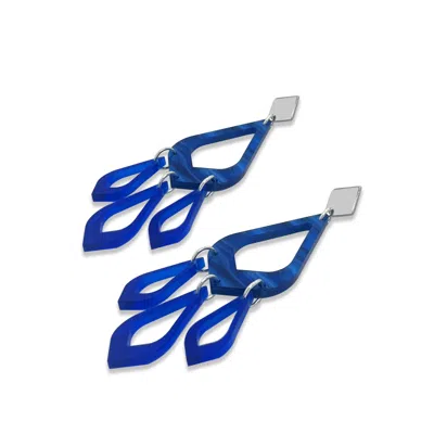 Toolally Women's Feather Drop Earrings - Dark Blue Swirl & Sapphire