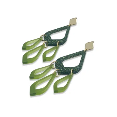 Toolally Women's Feather Drop Earrings - Forest Green Glitter & Lime Zest Green