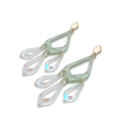 Toolally Women's Feather Drop Earrings - Light Green & Iridescent