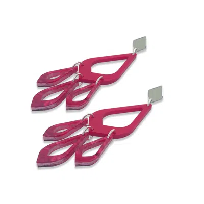 Toolally Women's Feather Drop Earrings - Royal Red & Pink Swirl