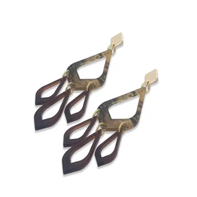 Toolally Women's Feather Drop Earrings - White Tortoiseshell & Earth Brown In Multi