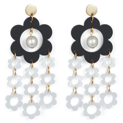 Toolally Women's Flower Chandelier Earrings - Black & White In Multi