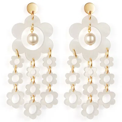 Toolally Women's Flower Chandelier Earrings - White In Gold