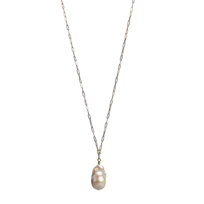Toolally Women's Gold / White Flameball Baroque Pearl Necklace