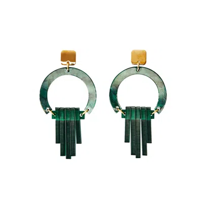 Toolally Women's Green Art Deco Chandelier Earrings - Emerald Pearl