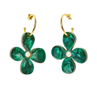 Toolally Women's Green Daisy Hoop Earrings - Emerald