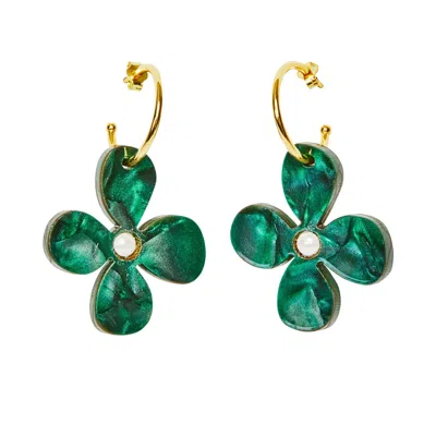 Toolally Women's Green Daisy Hoop Earrings - Emerald In Gray