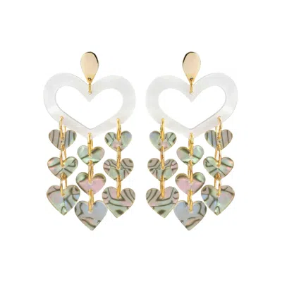 Toolally Women's Heart Chandelier Earrings - White In Multi