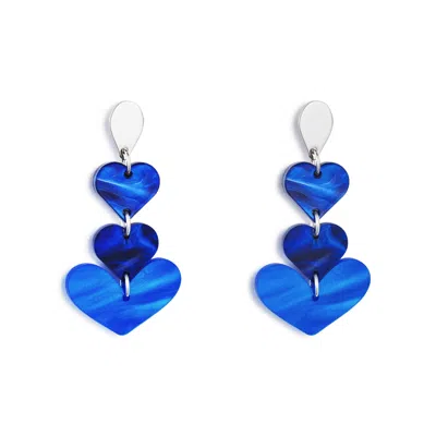 Toolally Women's Heart Drop Earrings - Royal Blue In Gray