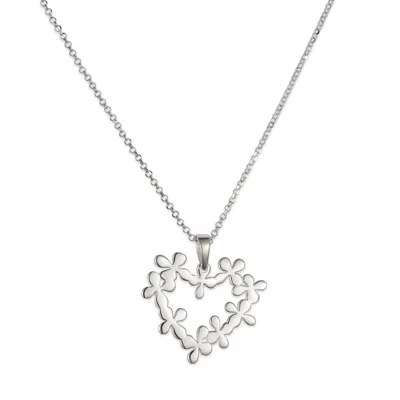 Toolally Women's Hearts In Flowers Necklace- Silver In Metallic