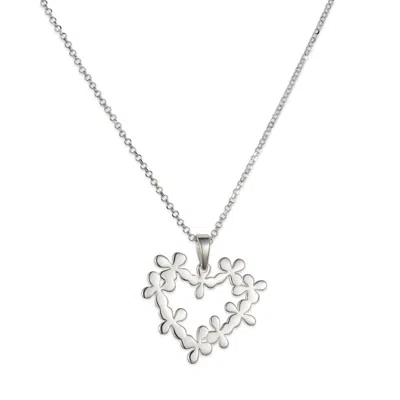 Toolally Women's Hearts In Flowers Necklace- Silver In White